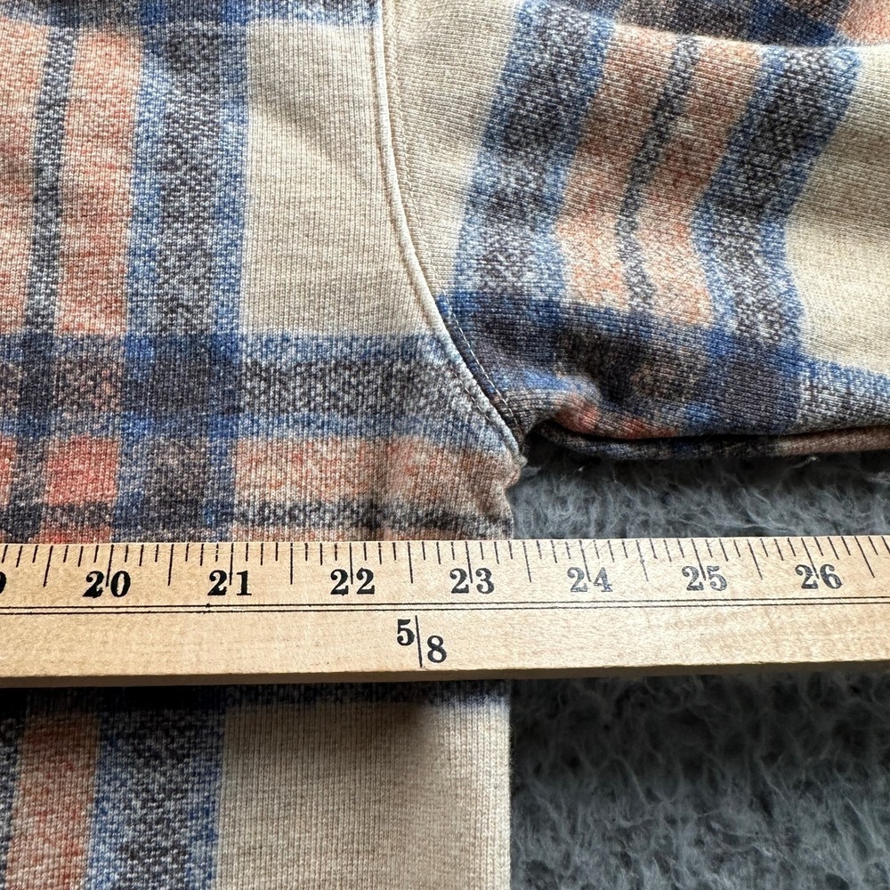 Kith Hoodie Mens L Plaid Pullover Pocket Beige Blue Rust Fleece Lined Relaxed‎ - Picture 5 of 8